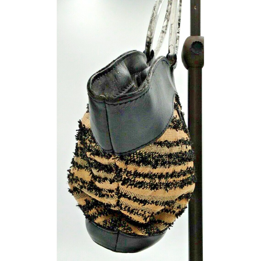 Patricia Nash Mandia Ebbe Woven Straw Leather Trim Large Satchel Lucite Ring Bag - Picture 5 of 8